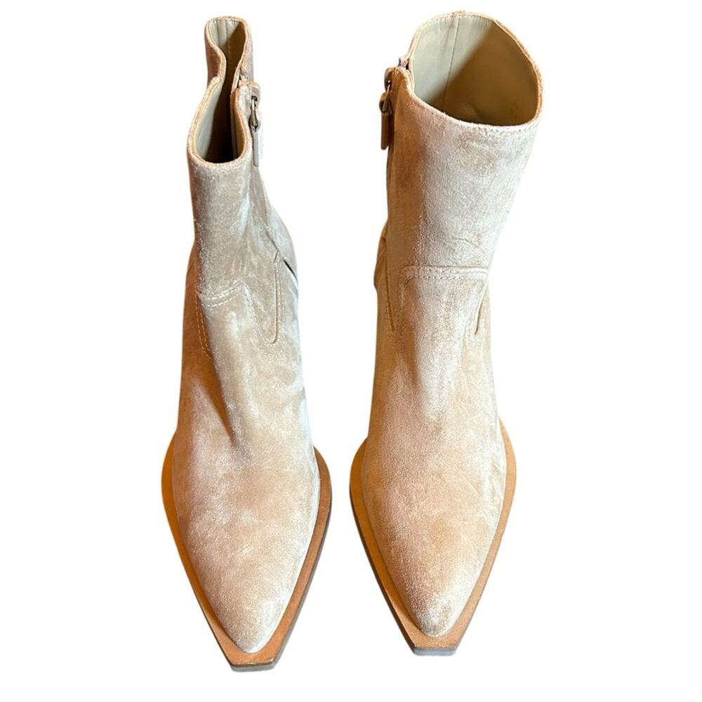 Stuart Weitzman Tate Suede Pointed Toe Western Boot Short Shaft Caramel NEW 6.5 - Picture 2 of 10